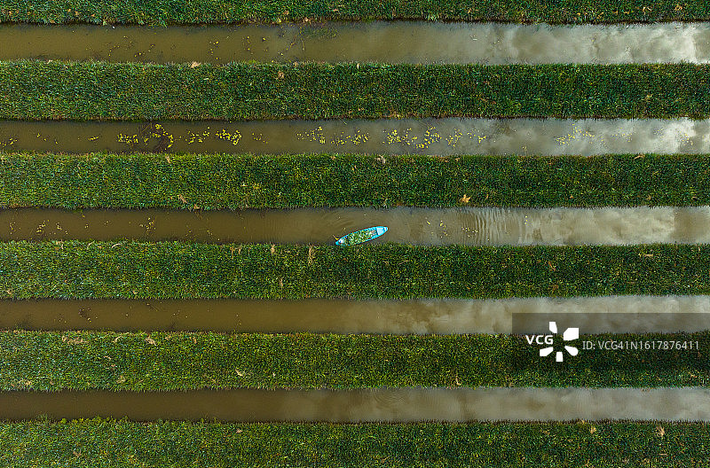 前江省菠萝田反射天空云彩的抽象航拍照片图片素材