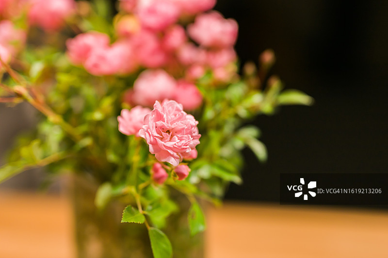 家中花瓶里的喷雾玫瑰花束图片素材