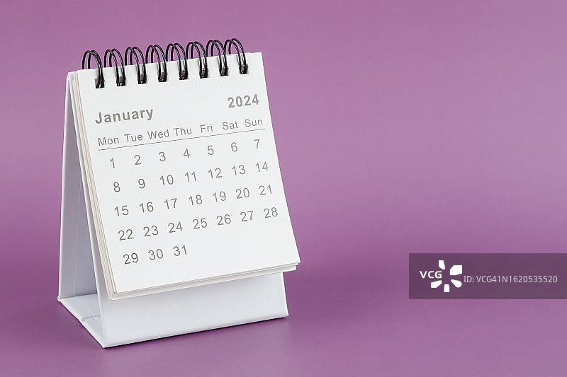 2024年台历：紫色背景上的1月计划与截止日期图片素材
