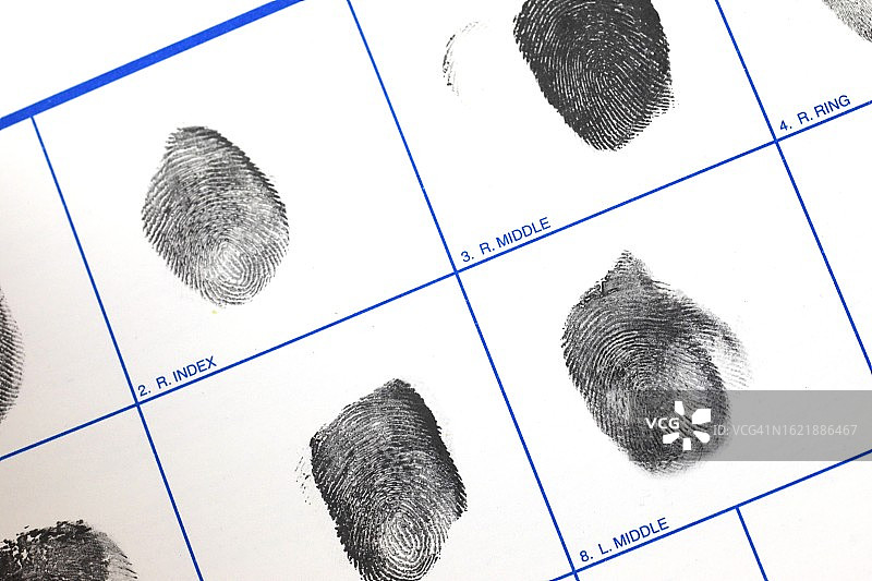 法医实验室中的指纹卡图片素材