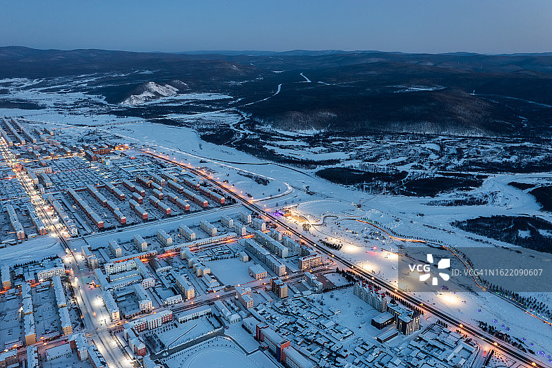 冬季北方城市夜景航拍图片素材