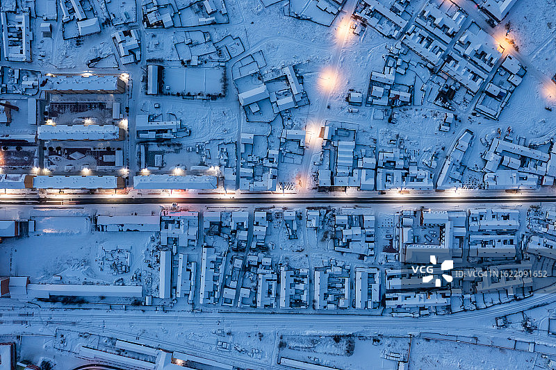 冬季北方城市夜景航拍图片素材