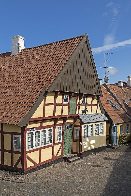 丹麦南丹麦森讷堡的半木结构房屋图片素材