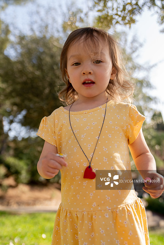 儿童在公园拿着小花图片素材