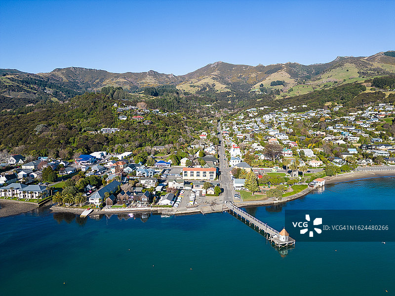 新西兰阿卡罗阿镇的鸟瞰图图片素材