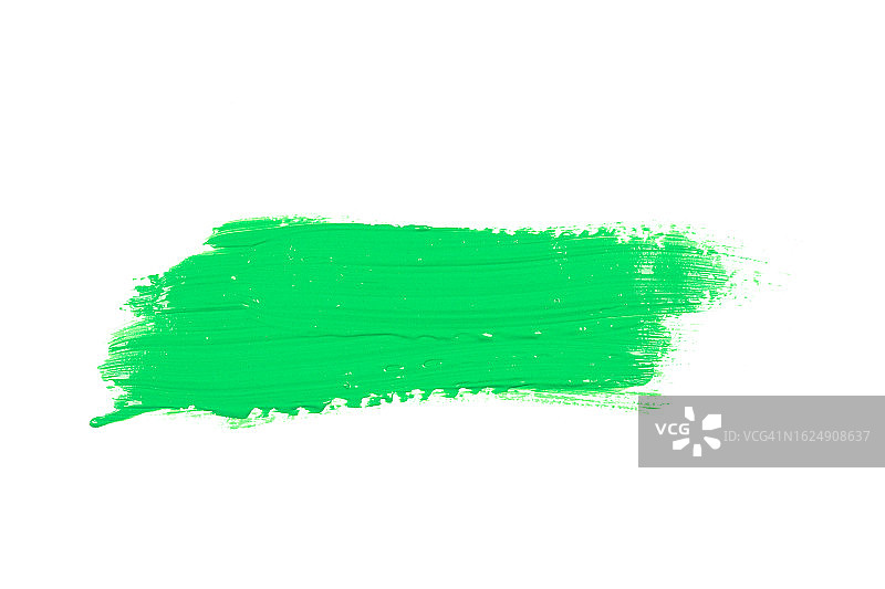 白色纸背景上的绿色纹理油漆笔刷飞溅笔触图片素材