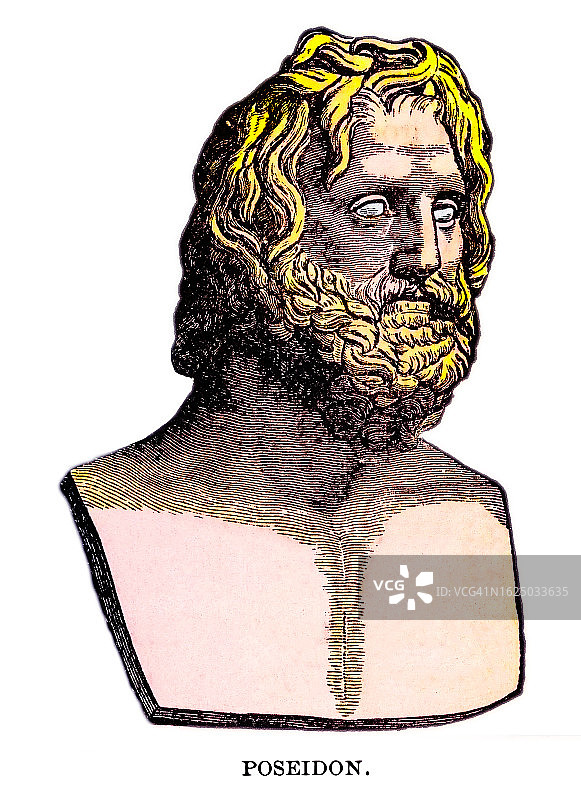古希腊波塞冬半身像：古希腊神话中的奥林匹斯主神，掌管海洋、风暴、地震与马匹图片素材