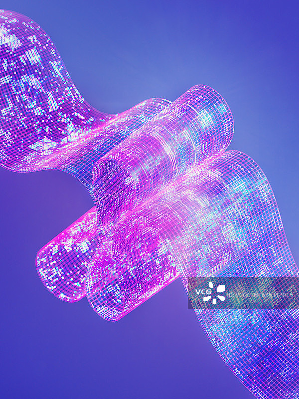 数字数据流可视化：蓝色发光未来数字数据流动和网络结构的数字生成图像图片素材