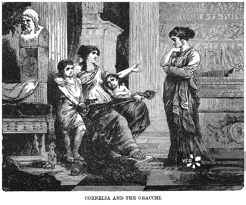 格拉古兄弟之母科尔内利亚古老雕刻插图图片素材