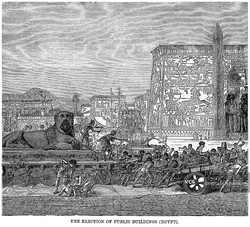 埃及公共建筑的旧版雕刻插图图片素材
