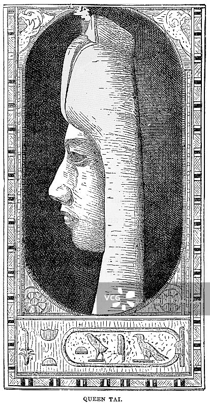 阿蒙霍特普三世的妻子提伊王后的古老雕刻插图图片素材