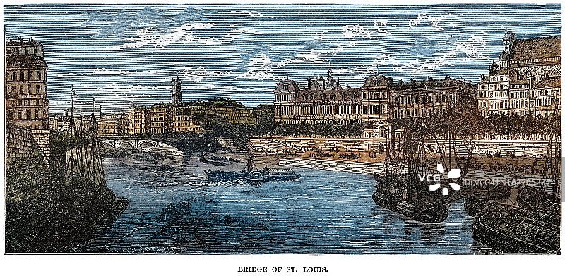 巴黎塞纳河圣路易岛古老雕刻插图图片素材