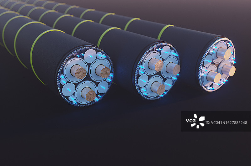 海底用于传输电力和互联网的三条水下光缆图片素材