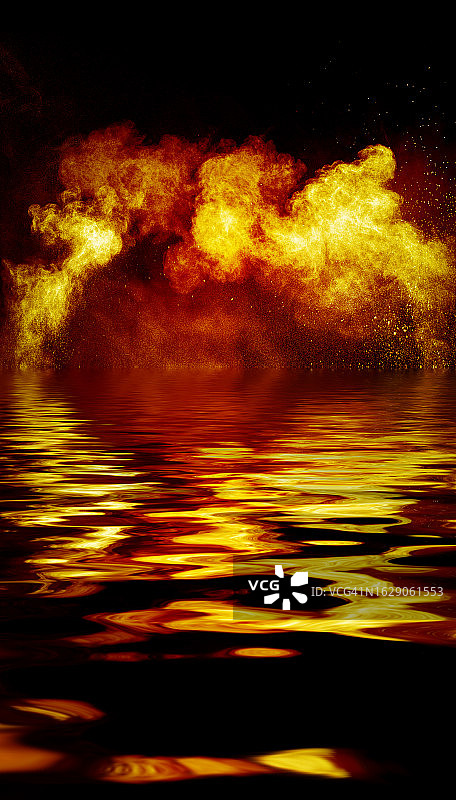 燃烧水面上烟火爆炸的特写图片素材