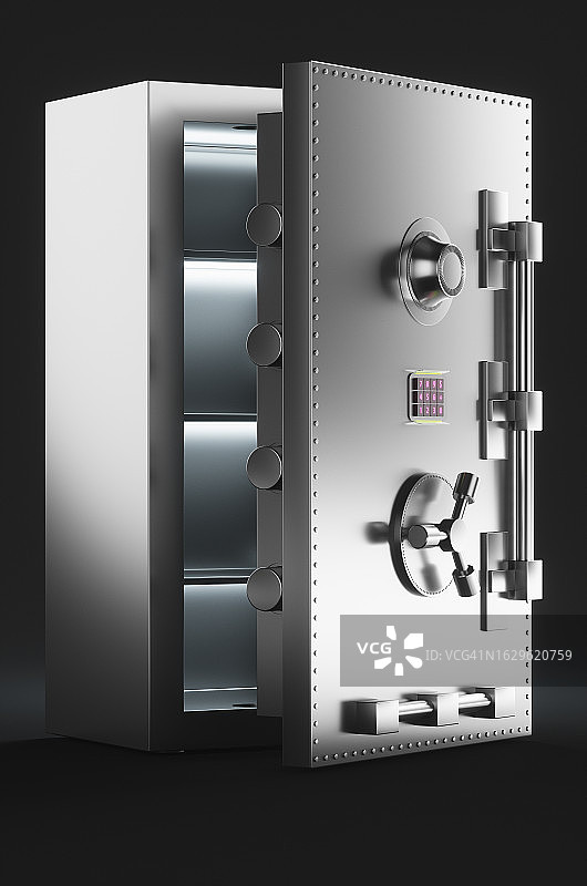 黑色背景上的密码锁金属保险箱特写图片素材