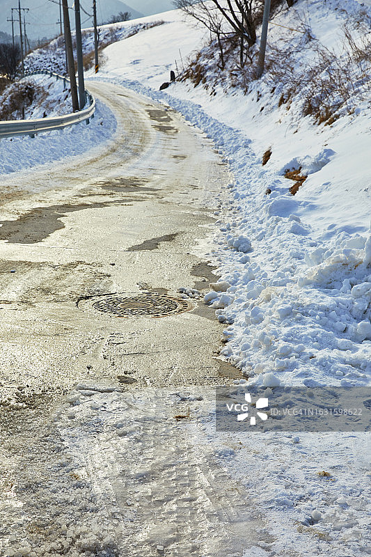 冬季寒潮，路面结冰，雪天危险图片素材