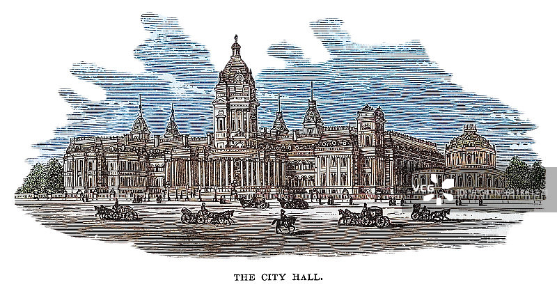 旧金山市政厅古版画，旧金山县政府所在地图片素材