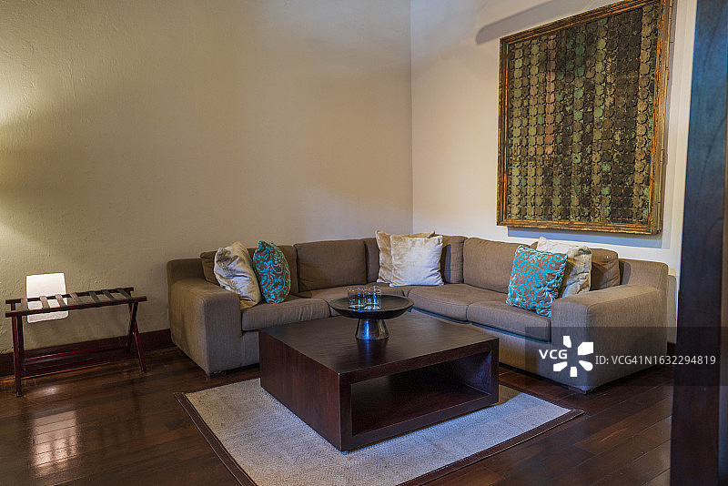 带有家具和咖啡桌的客厅图片素材