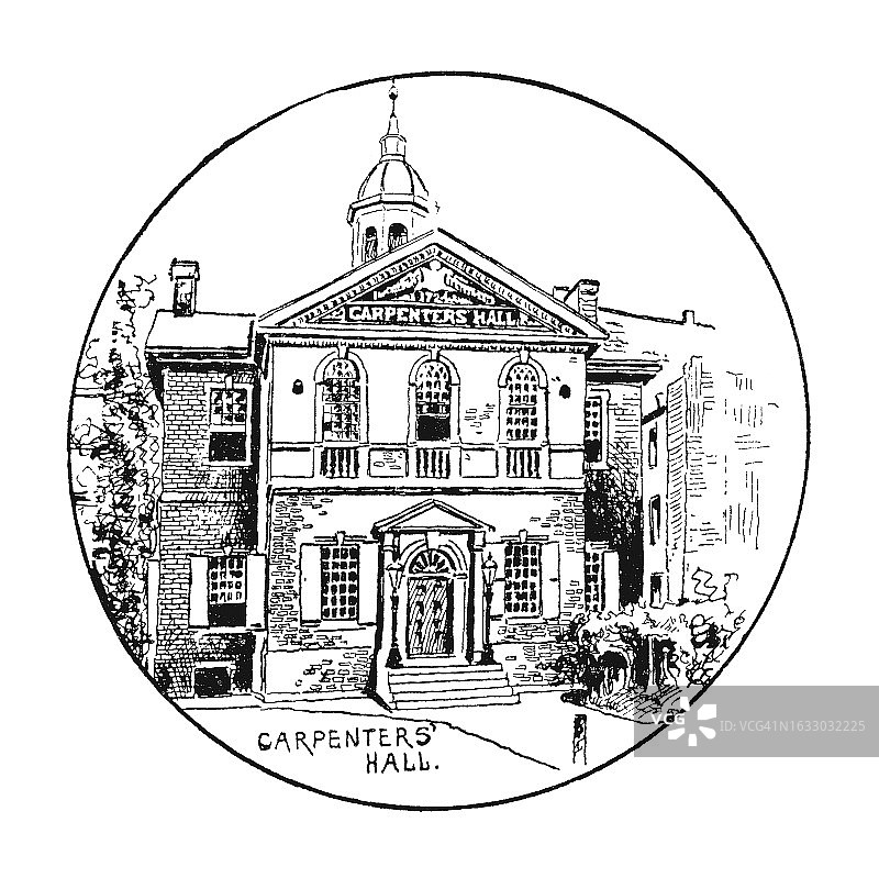 宾夕法尼亚州卡彭特厅古老雕刻插图图片素材
