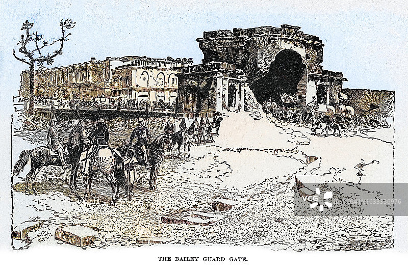 旧版画勒克瑙贝利卫队大门图片素材