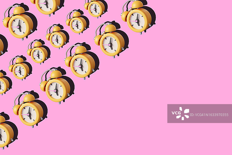 柔和粉彩背景上的黄色闹钟，扁平风格无缝图案图片素材