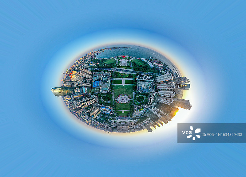 山东青岛东部沿海城市无人机360度全景视角，中国，东亚图片素材