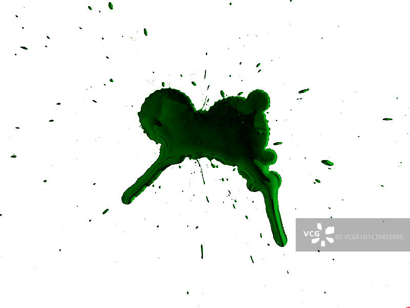 空白画布上绿色丙烯颜料滴落的飞溅图片素材