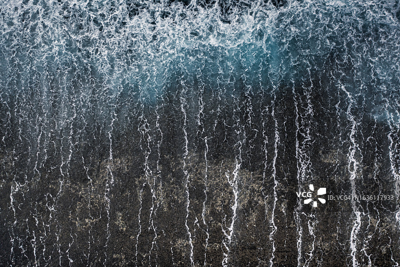 无人机抽象图像：西澳大利亚埃斯佩兰斯，海洋波浪冲刷水下岩层图片素材