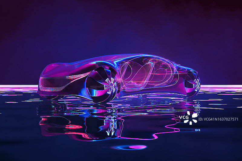 霓虹灯光下的未来概念车图片素材