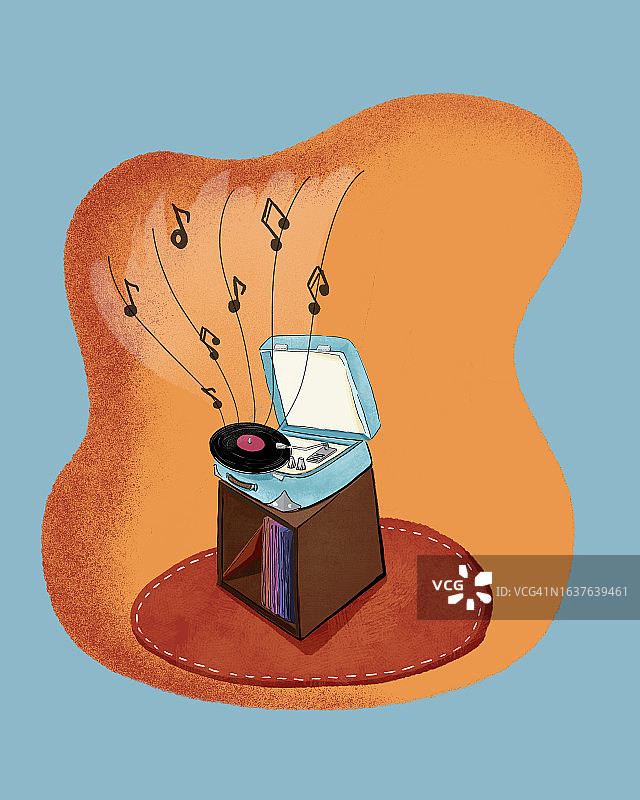 唱片播放器的极简插画图片素材