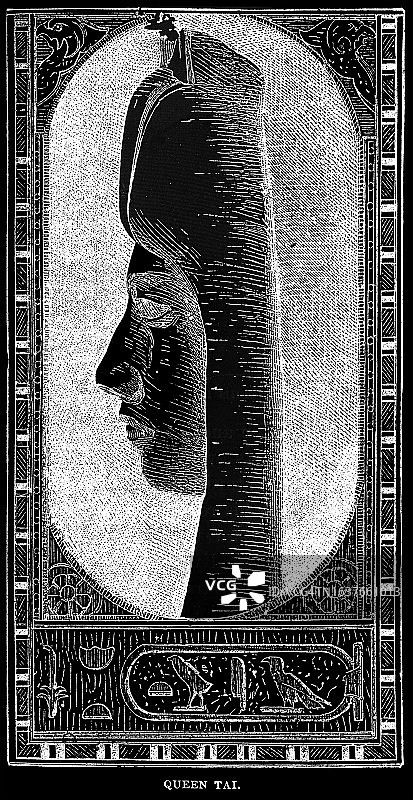 阿蒙霍特普三世的妻子提伊王后的古老雕刻插图图片素材