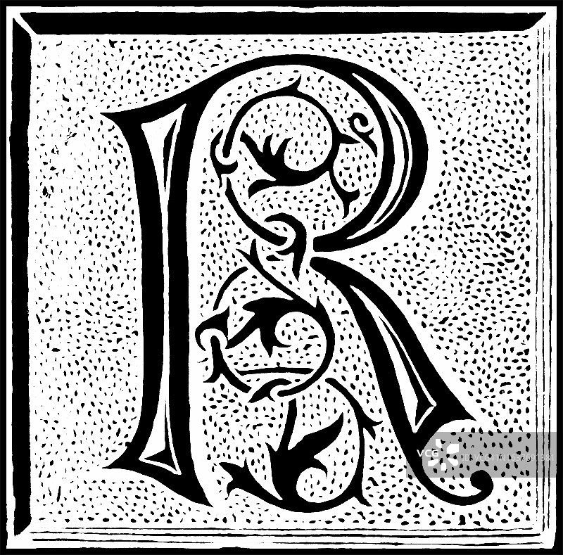 字母R装饰复古雕刻插图图片素材