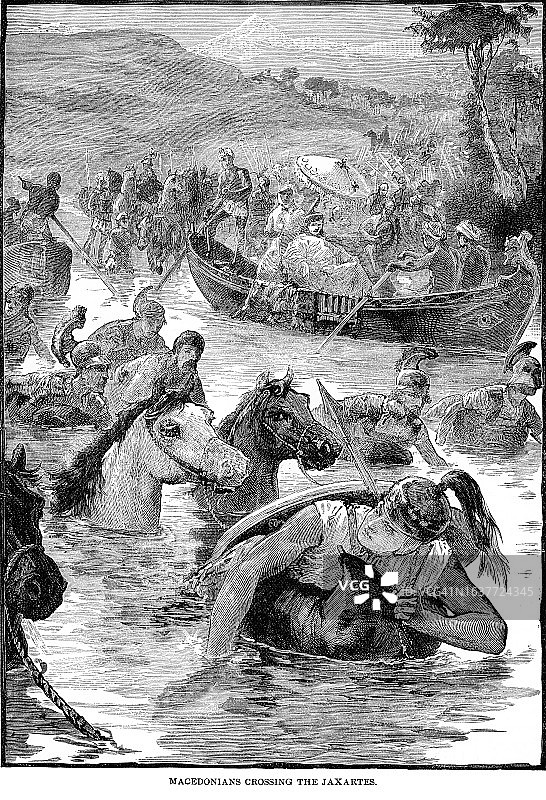 亚历山大大帝公元前329年锡尔河战役古版画图片素材