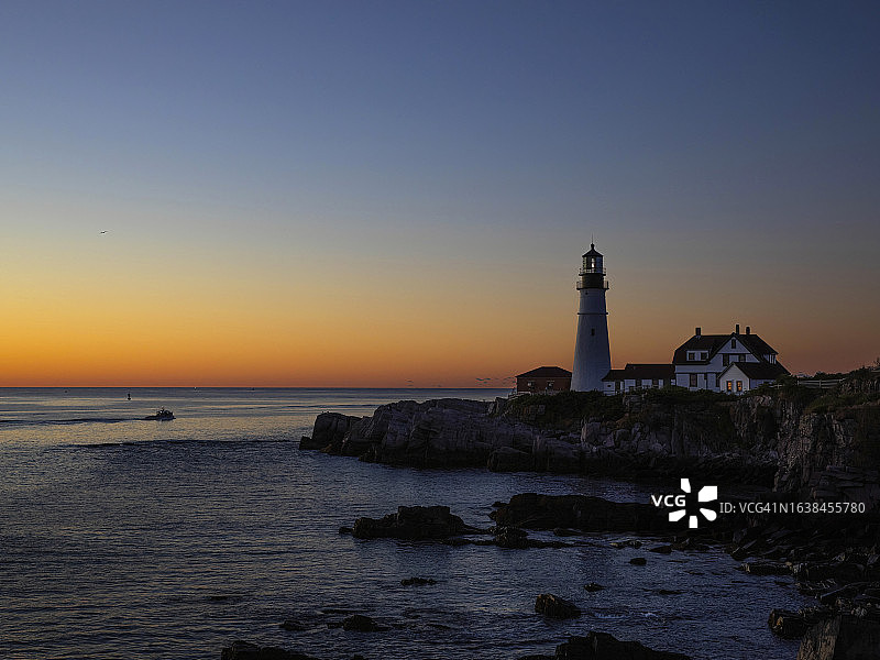 缅因州灯塔的日出图片素材