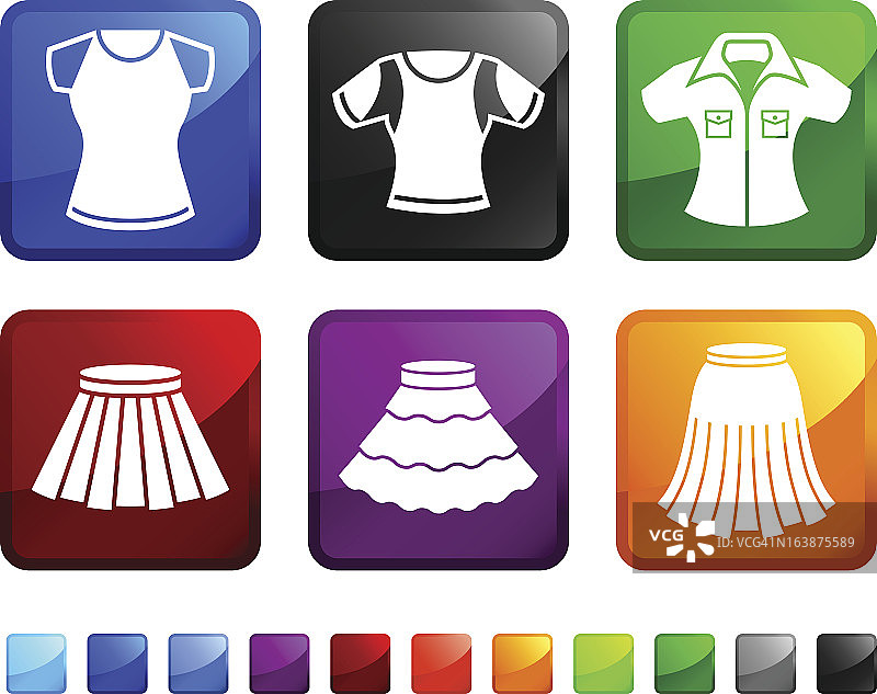 女士裙子和上衣免版税矢量图标贴纸套装图片素材