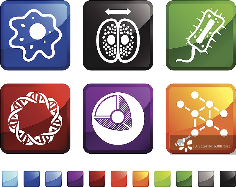 生物学和微观生物免版税矢量图标贴纸套装图片素材