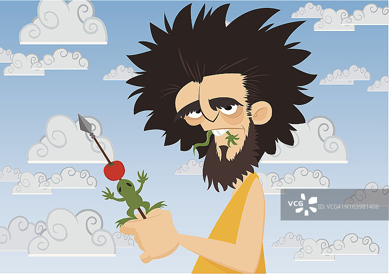 穴居人进食图片素材