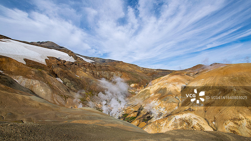 冰岛高地凯林加山脉地热区的迷人景色图片素材