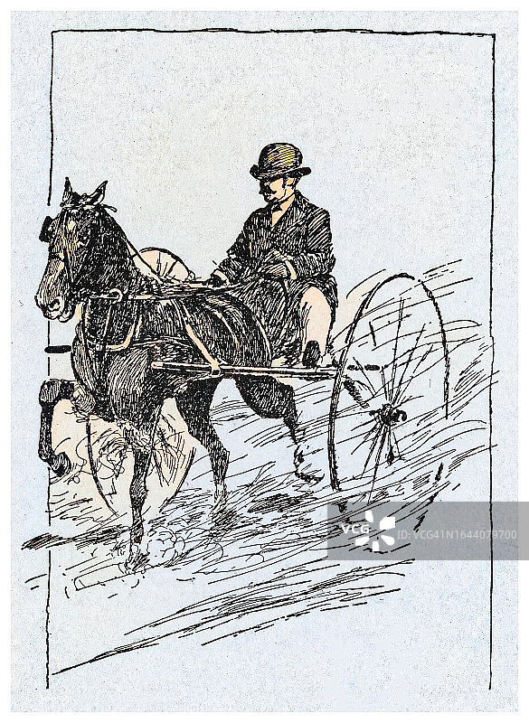 路易斯维尔老式双轮马车（马车）老式雕刻插图图片素材