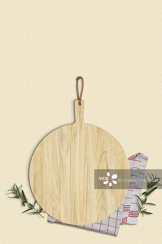 砧板和亚麻餐巾，顶部视图图片素材