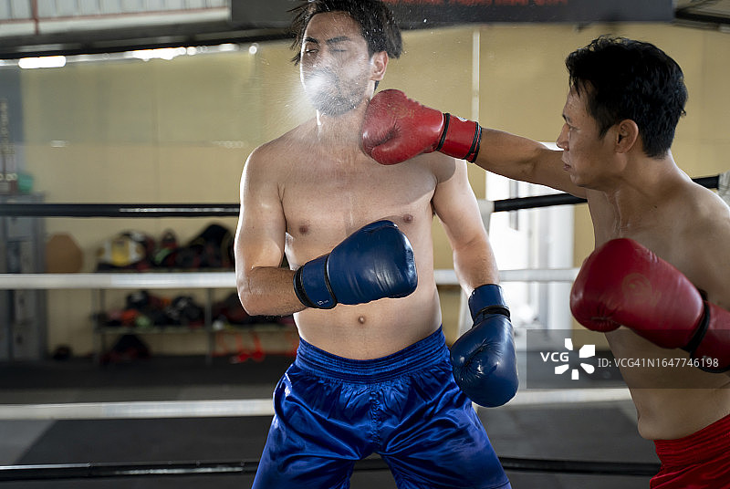 拳击手击打对手的面部图片素材