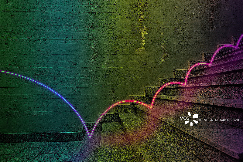 霓虹灯光在台阶上跳动图片素材