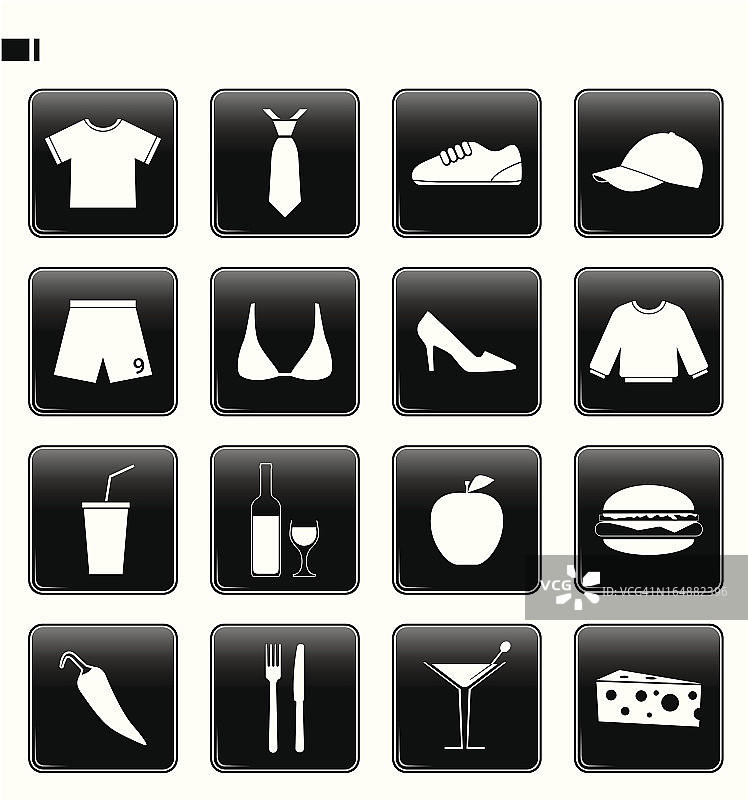 黑色按钮套装15“服装和晚餐”图片素材