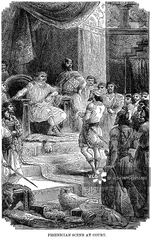 腓尼基宫廷场景古老雕刻插图图片素材