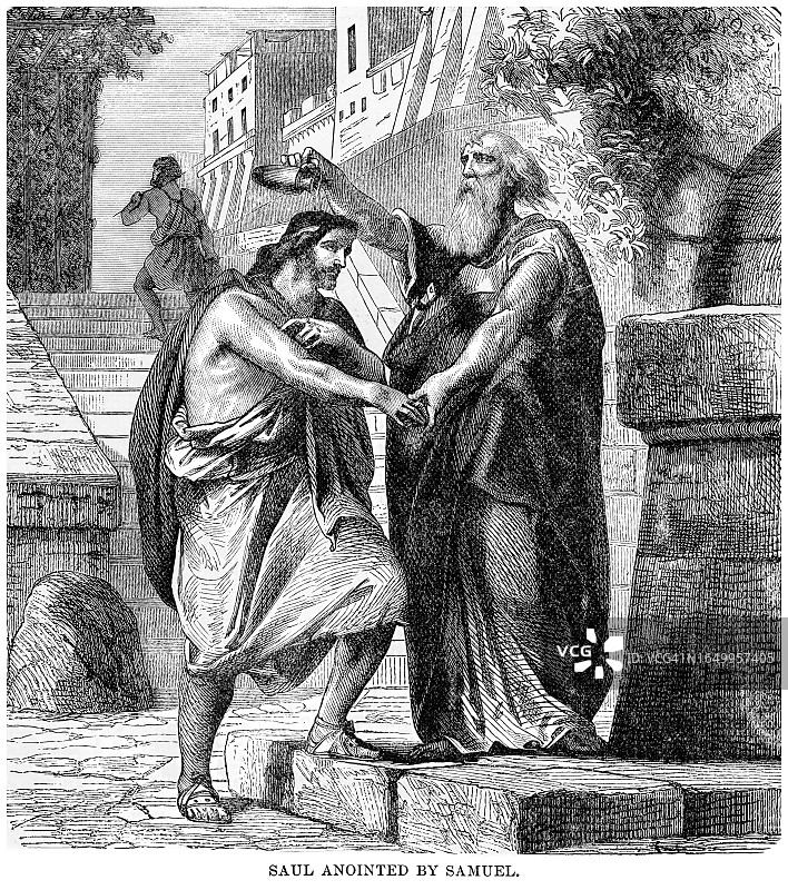 撒母耳膏立扫罗古版画插图图片素材