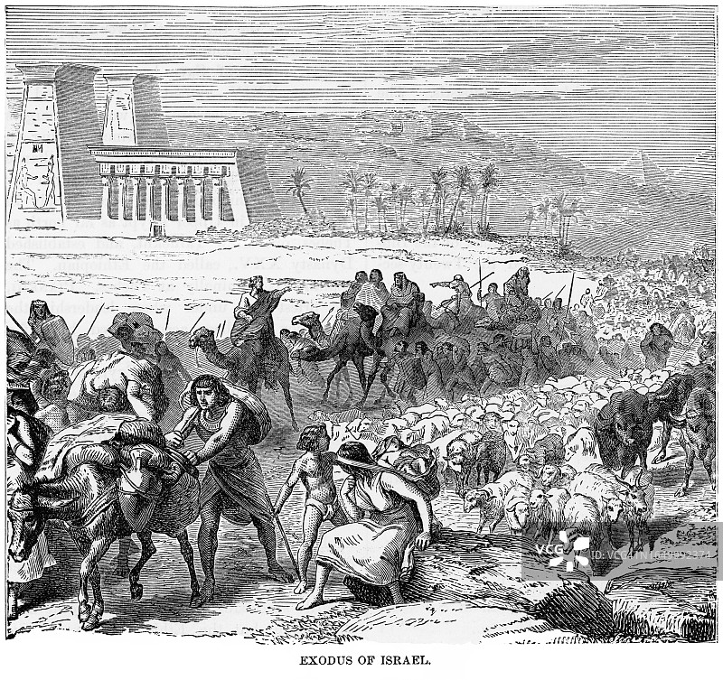 以色列人出埃及的古老雕刻插图图片素材