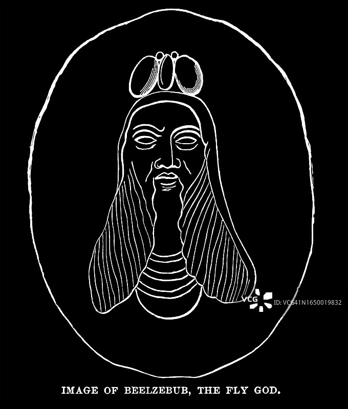 蝇神别西卜的古老雕刻插图图片素材