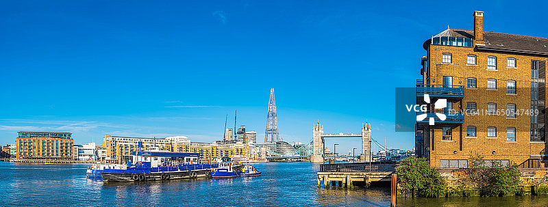 伦敦泰晤士河畔公寓俯瞰伦敦塔桥碎片大厦全景图片素材