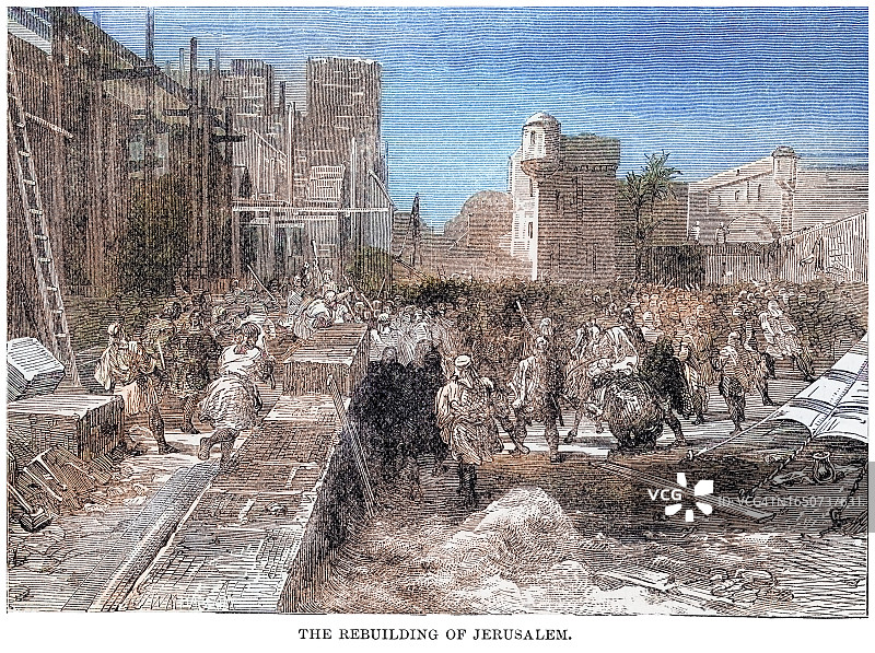耶路撒冷重建的古老雕刻插图图片素材