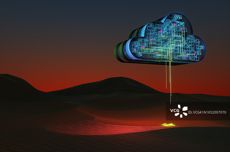 元宇宙沙漠中黎明的抽象云数据存储概念图片素材